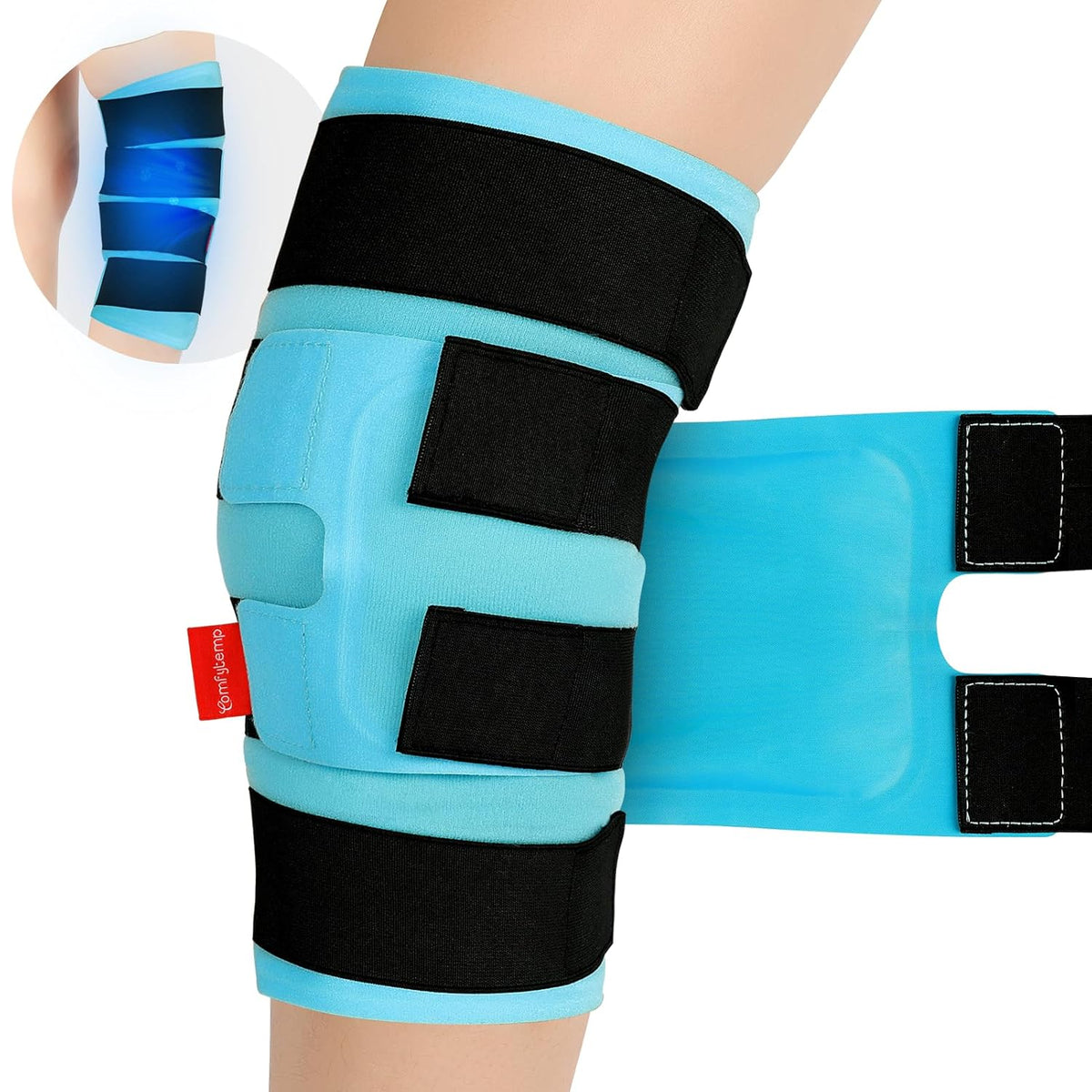 Comfytemp XXL - Large Cooling Cuff Knee Calf Leg with 4 Fasteners, 30 x 60 cm Fully Wrapping Cooling Bandage Cooling Pad Gel for Knee Pain, Cold Warm Compress Cool Pack XXL
