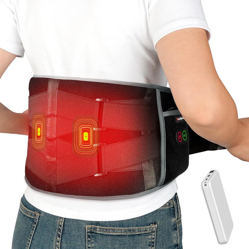 Comfytemp Heat Belt Vibration Massage for Back with 25 Wh Battery, 155 x 20 cm Wireless Heating Belt with Adjustable Tension Band, Massager Heating Pad with Automatic Shut-Off Back Warmer