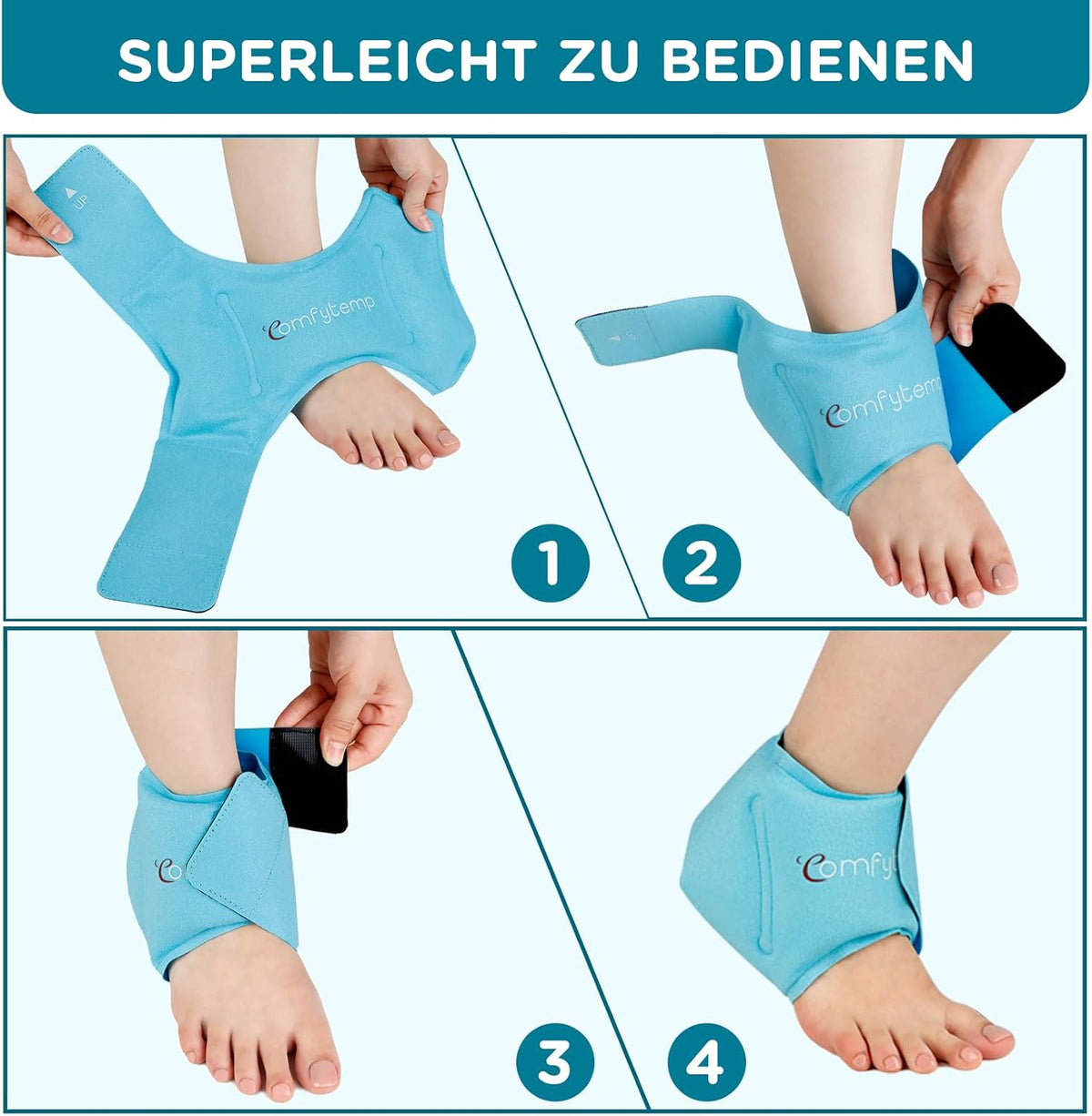 Comfytemp Cooling Cuff Foot Ankle Gel Cooling Pads (1 Piece), Cooling Bandage Ankle Pain Relief, Cold Warm Compress Reusable Cooling Packs Plantar Fasciitis 30 x 11 cm
