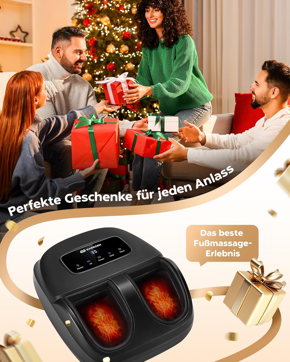 EaseZen Shiatsu Foot Massager, 2026 Upgrade Relaxation Foot Massager with Remote Control & LCD Display, Birthday Gift for Women/Mothers/Dads, Up to Shoe Size 48