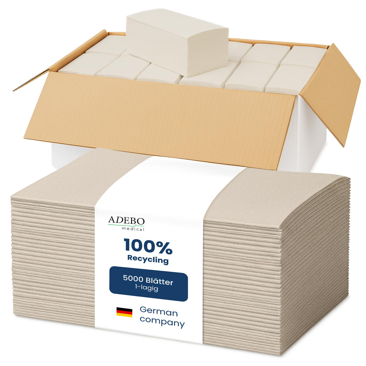 4,000 Paper Towels | 2-Ply | ZZ-Fold Folding Towels | White Recycled Paper Towels | 25 x 21 cm | Soft & Absorbent Disposable Towels for Dispensers