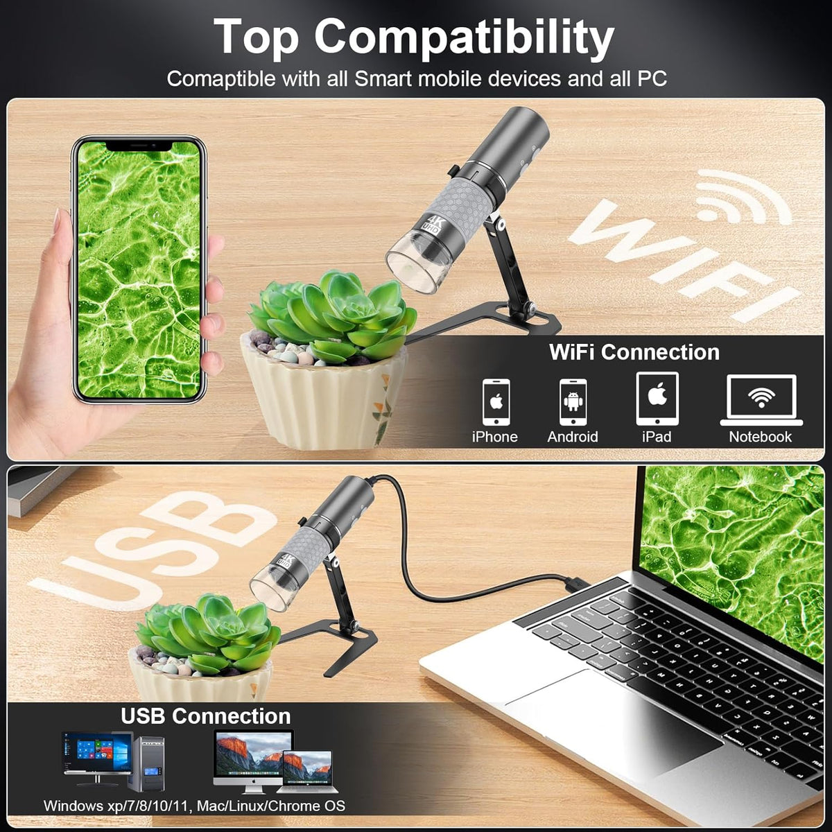 Aluminum Alloy Digital USB Wifi Microscope Mount Holder Universal Metal Frame with Carrying Case (4K)