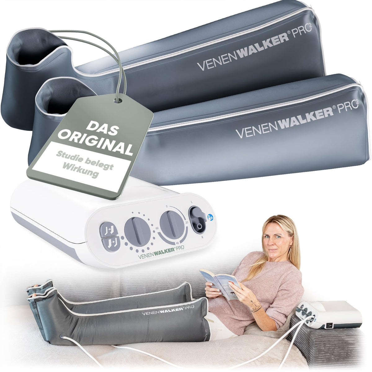 PRO2 Vein Therapy Device for Lymphatic Drainage, Certified Medical Device, The Original with Professional Alternating Pressure Technology and Internal Chambers, Lymphedema, Lipedema, Cellulite