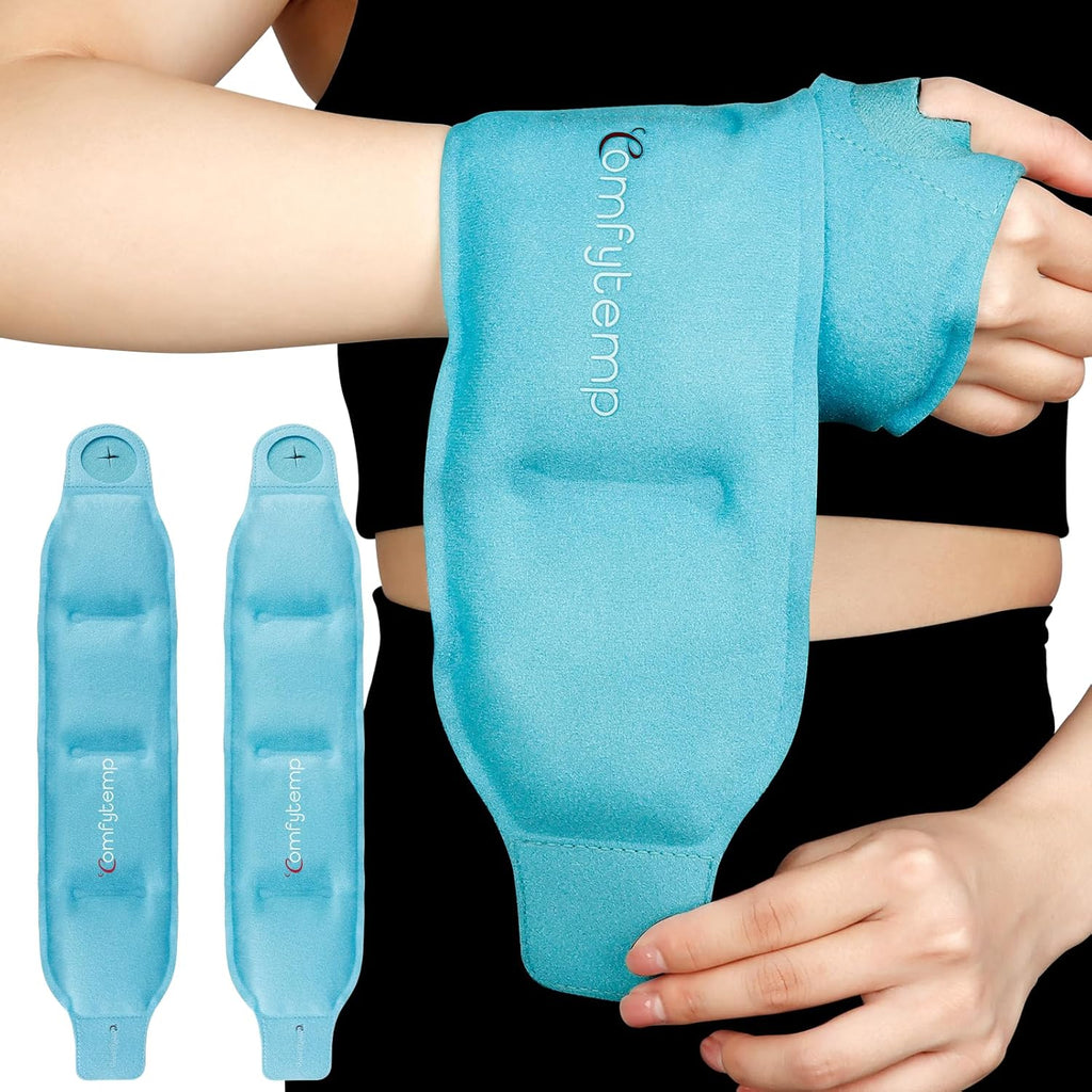 Comfytemp Cooling Cuff Wrist with Fastener (2 Pieces) Cooling Bandage, Gel Cooling Pads for Carpal Tunnel Pain, Arthritis and Tendonitis, Cold Warm Compress Cool Pack