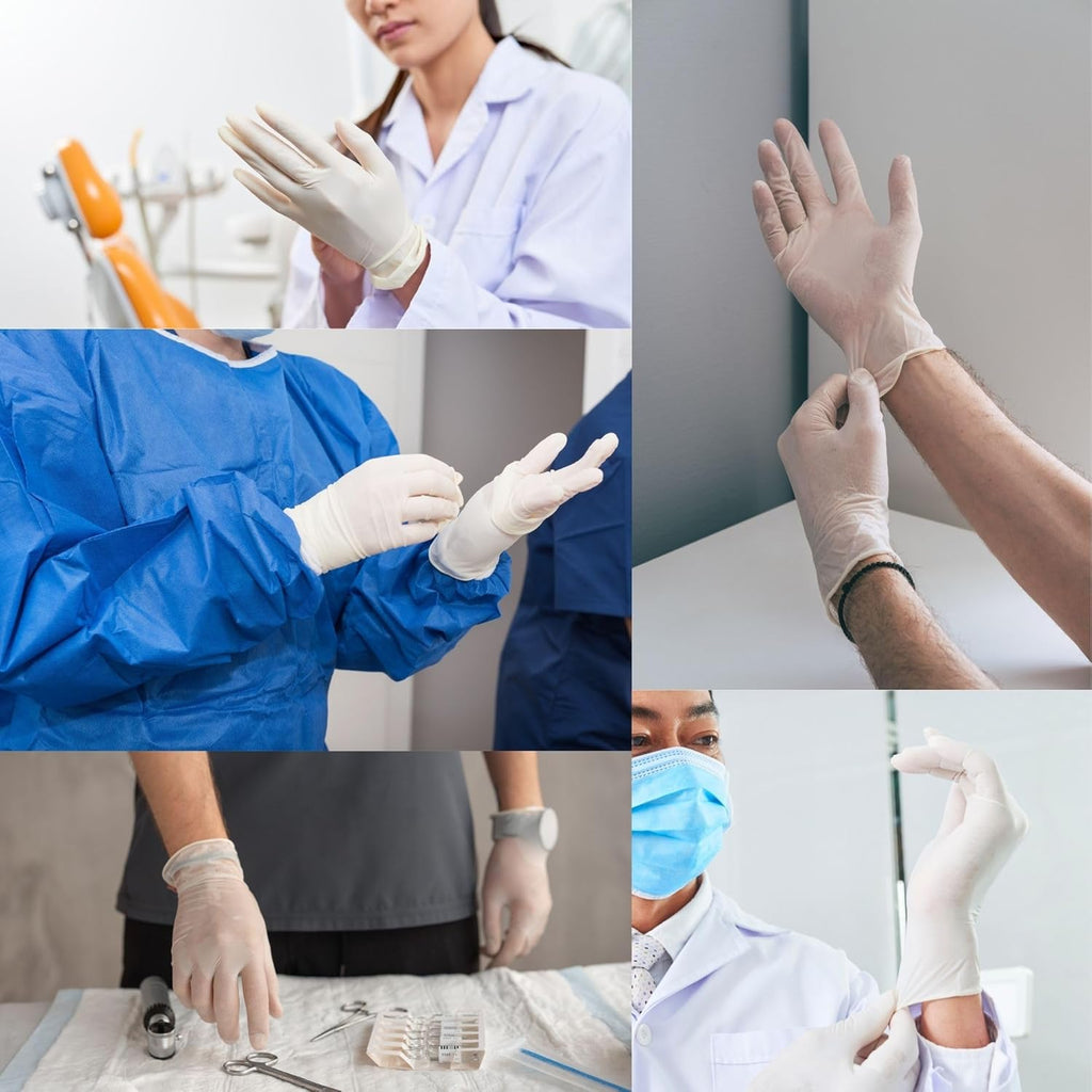 Latex Gloves Pack of 100 | L | Powder-Free Latex Gloves White | Textured, Tear-Resistant & Elastic | Disposable Examination Gloves for Care & Cosmetics | Size XS, S, M, L, XL