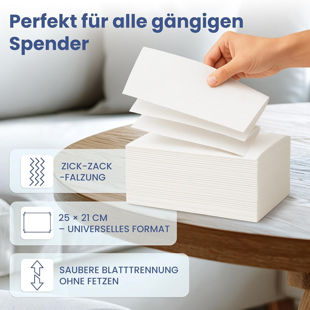 4,000 Paper Towels | 2-Ply | ZZ-Fold Folding Towels | White Recycled Paper Towels | 25 x 21 cm | Soft & Absorbent Disposable Towels for Dispensers