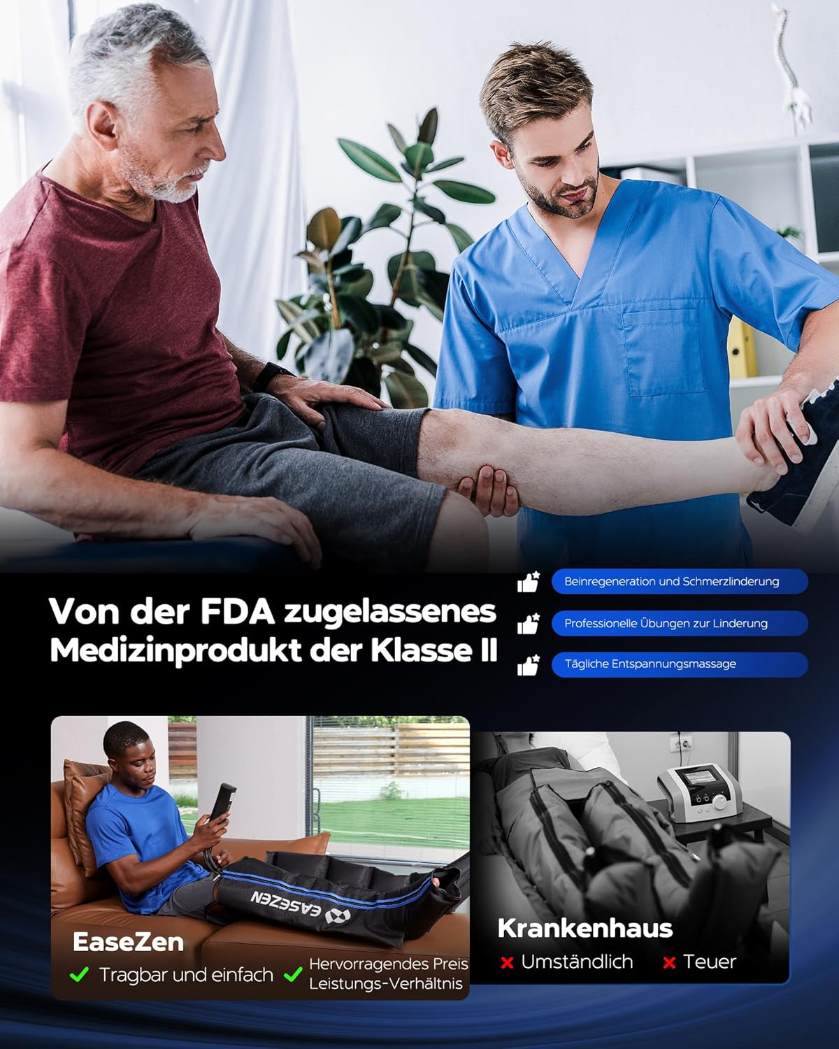 Leg Massager to Promote Blood Circulation and Pain Relief, Compression System for Fast Recovery of Feet, Calves and Thighs, Relief from Edema, Reduce Muscle Tire