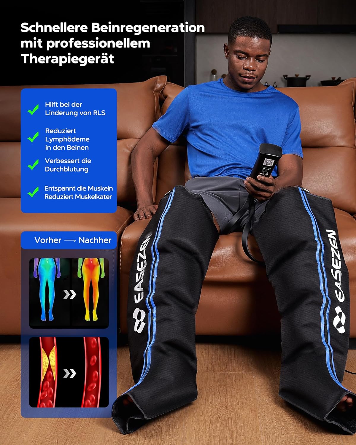 Leg Massager to Promote Blood Circulation and Pain Relief, Compression System for Fast Recovery of Feet, Calves and Thighs, Relief from Edema, Reduce Muscle Tire