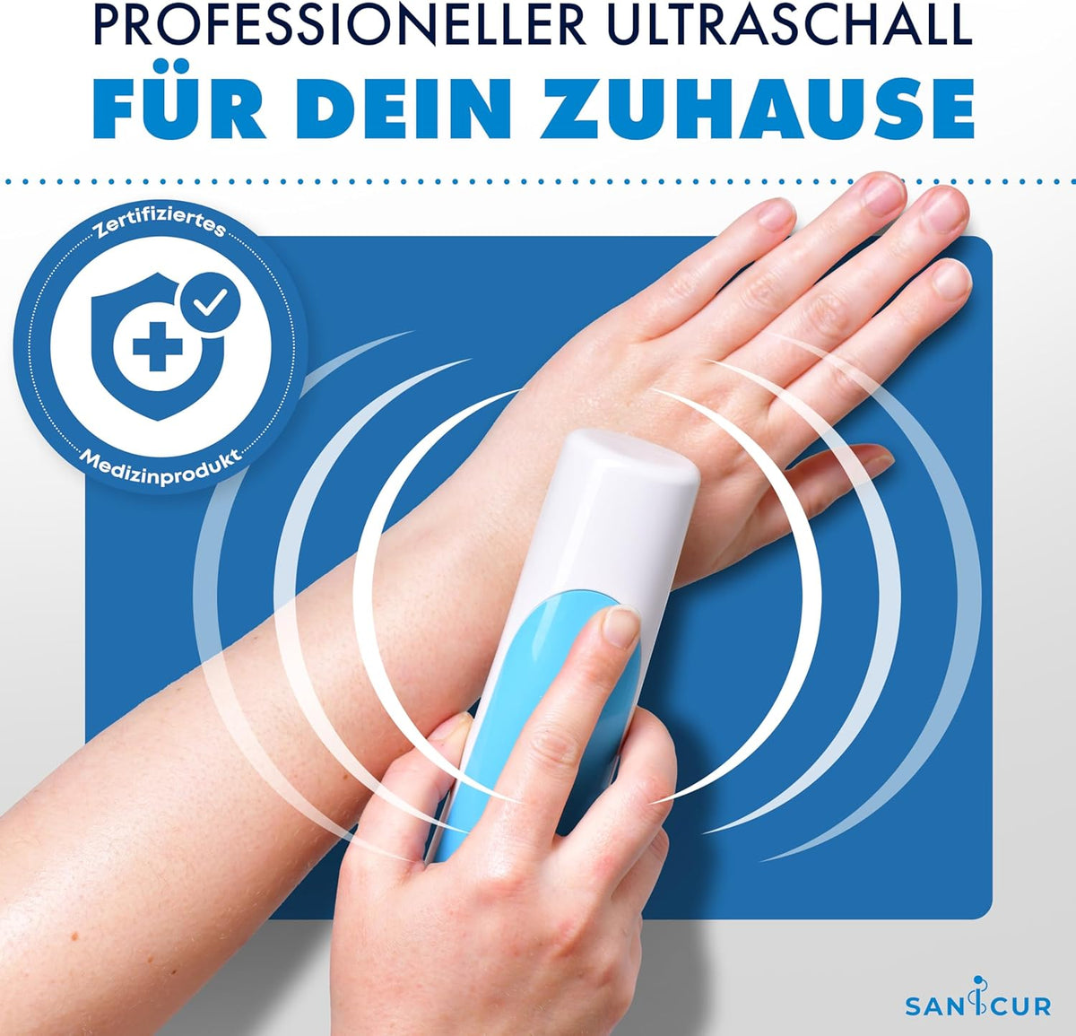 Ultrasonic Pain Therapy Device - Certified Medical Device, Effective for Muscle Pain, Osteoarthritis, Strains & Tension, 150 ml Ultrasonic Gel, 3 Intensity Levels, Back & Joints