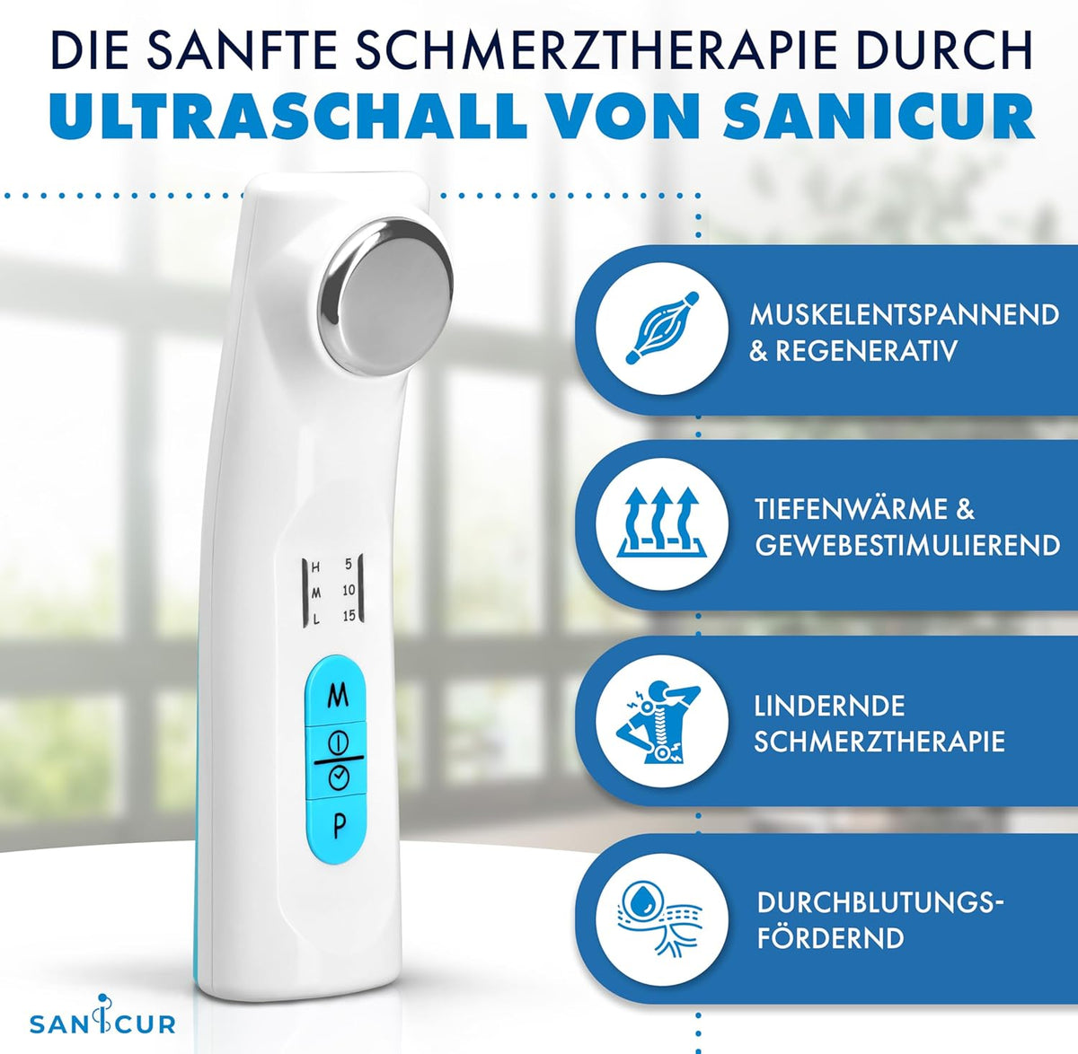 Ultrasonic Pain Therapy Device - Certified Medical Device, Effective for Muscle Pain, Osteoarthritis, Strains & Tension, 150 ml Ultrasonic Gel, 3 Intensity Levels, Back & Joints