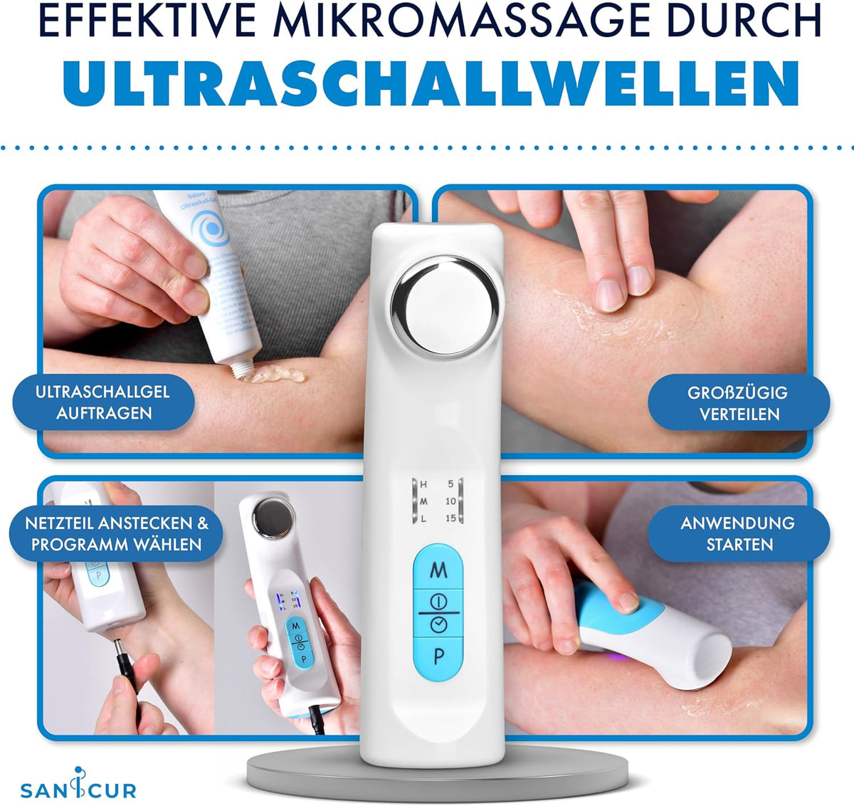 Ultrasonic Pain Therapy Device - Certified Medical Device, Effective for Muscle Pain, Osteoarthritis, Strains & Tension, 150 ml Ultrasonic Gel, 3 Intensity Levels, Back & Joints
