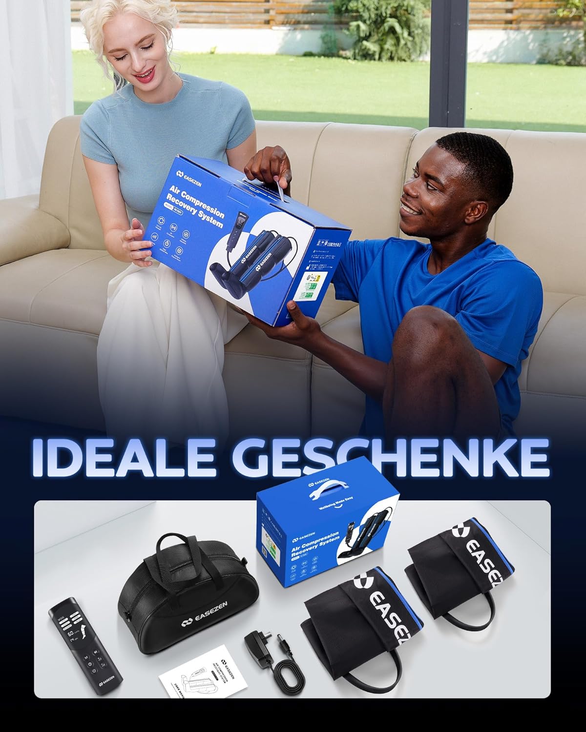 EaseZen Beinmassagegerät mit Luftkompressionssystem für schnelle Erholung von Füßen, Waden und Oberschenkeln, Linderung von Ödemen und Schmerzen für die Durchblutung, Größe S